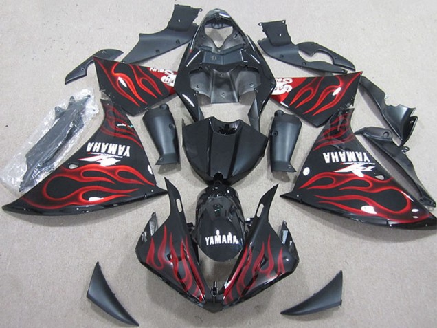 2012-2014 Glossy Black Red Flame Yamaha YZF R1 Motorcycle Fairings