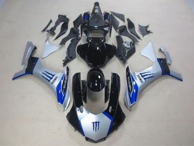 Custom 2015-2019 Silver Blue Glossy Black Monster Yamaha YZF R1 Motorcycle Fairings