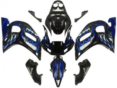 Custom 1998-2002 Black Blue Flame Yamaha YZF R6 Motorcycle Bodywork
