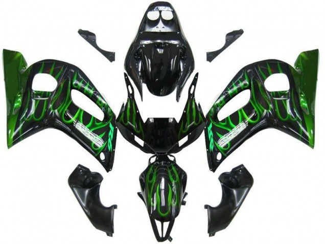 Custom 1998-2002 Black Green Flame Yamaha YZF R6 Motorbike Fairing Kits Custom 1998-2002 Black Green Flame Yamaha YZF R6 Motorbike Fairing Kits