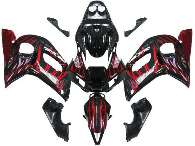 Custom 1998-2002 Black Red Flame Yamaha YZF R6 Replacement Fairings Custom 1998-2002 Black Red Flame Yamaha YZF R6 Replacement Fairings