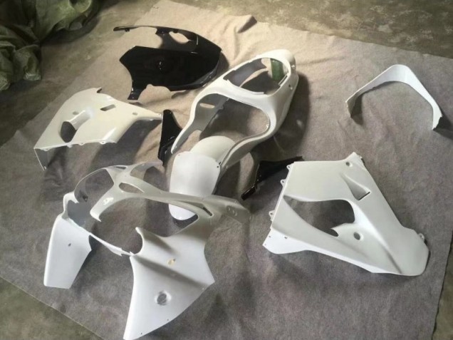 Custom 2000-2001 Pure White Glossy Black Kawasaki ZX9R Motorcycle Fairings Kits