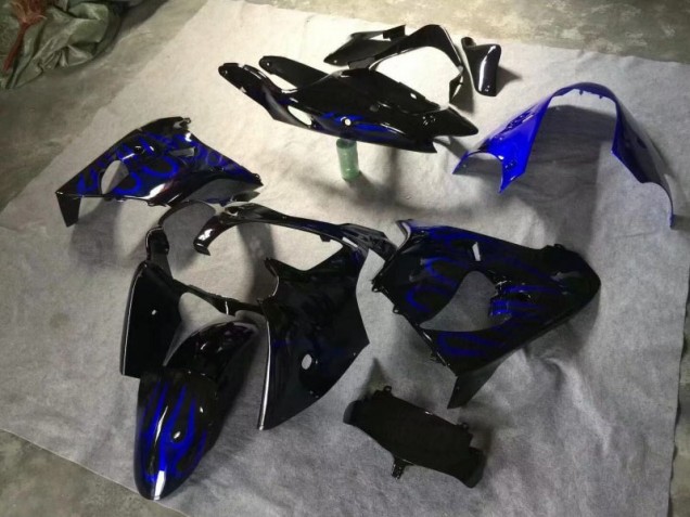 Custom 2000-2001 Glossy Black Blue Flame Kawasaki ZX9R Moto Fairings Custom 2000-2001 Glossy Black Blue Flame Kawasaki ZX9R Moto Fairings