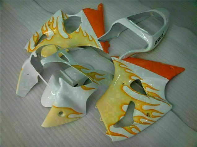 Custom 2000-2002 White Yellow Flame Kawasaki ZX6R Bike Fairings Custom 2000-2002 White Yellow Flame Kawasaki ZX6R Bike Fairings