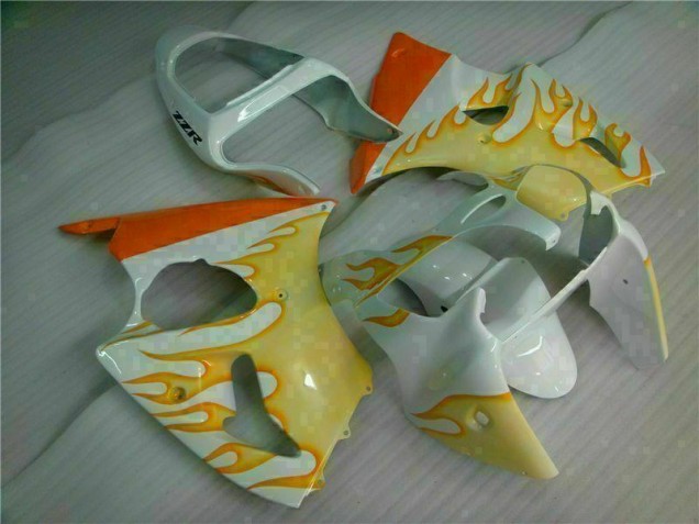 Custom 2000-2002 White Yellow Flame Kawasaki ZX6R Bike Fairings Custom 2000-2002 White Yellow Flame Kawasaki ZX6R Bike Fairings