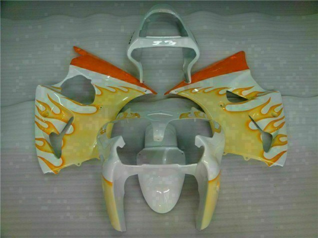 Custom 2000-2002 White Yellow Flame Kawasaki ZX6R Bike Fairings Custom 2000-2002 White Yellow Flame Kawasaki ZX6R Bike Fairings