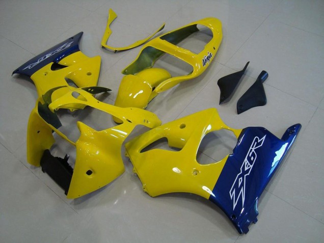 Custom 2000-2002 Yellow Blue Kawasaki ZX6R Moto Fairings