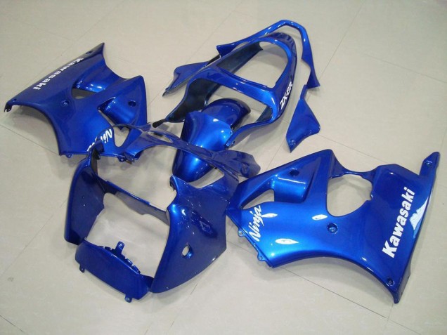 Aftermarket 2000-2002 Blue with White Decals Kawasaki ZX6R Motorcycle Replacement Fairings