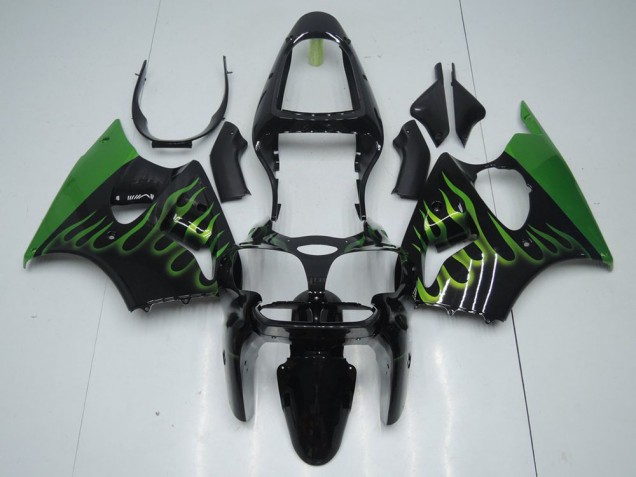 Custom 2000-2002 Black with Green Flame Kawasaki ZX6R Motorcyle Fairings Custom 2000-2002 Black with Green Flame Kawasaki ZX6R Motorcyle Fairings