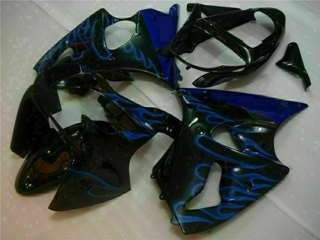 Custom 2000-2002 Black with Blue Flame Kawasaki ZX6R Motorbike Fairings Custom 2000-2002 Black with Blue Flame Kawasaki ZX6R Motorbike Fairings