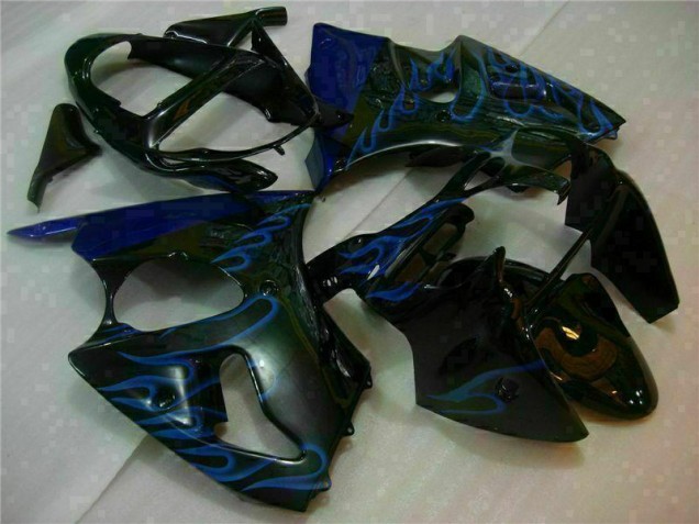 Custom 2000-2002 Black with Blue Flame Kawasaki ZX6R Motorbike Fairings Custom 2000-2002 Black with Blue Flame Kawasaki ZX6R Motorbike Fairings