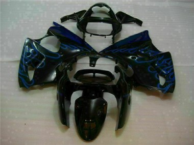 Aftermarket 2000-2002 Kawasaki Ninja ZX6R Motorcycle Fairings MF0513 - Black with Blue Flame