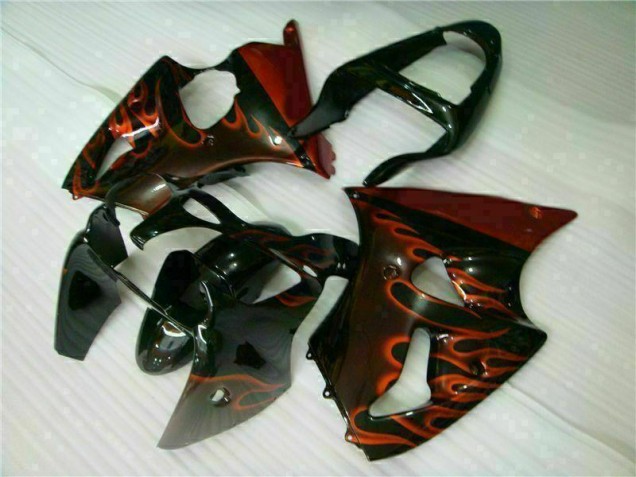 Aftermarket 2000-2002 Black Red Flame Kawasaki ZX6R Motorcycle Fairing Kits