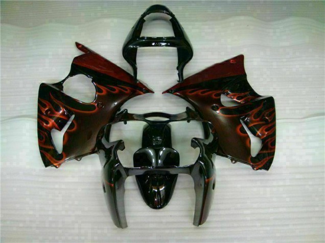 Aftermarket 2000-2002 Black Red Flame Kawasaki ZX6R Motorcycle Fairing Kits