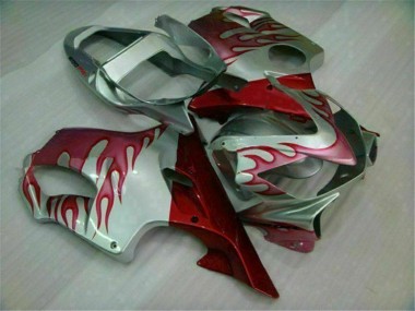 Custom 2001-2003 Red Flame Silver Honda CBR600 F4i Motorbike Fairings