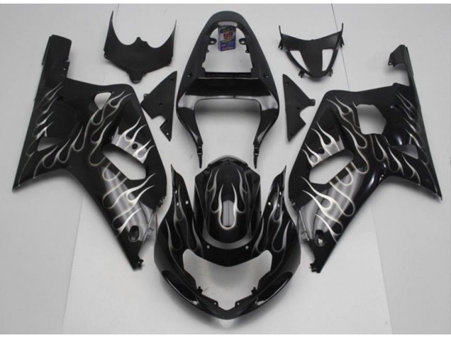 Custom 2001-2003 Black White Flame Suzuki GSXR 600/750 Motorcycle Fairing Kits Custom 2001-2003 Black White Flame Suzuki GSXR 600/750 Motorcycle Fairing Kits