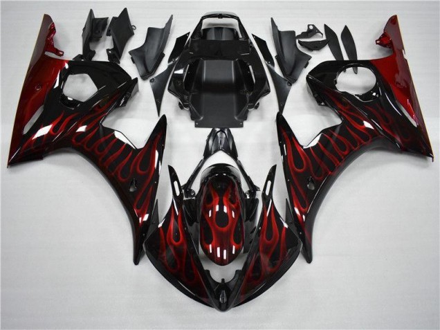 Custom 2003-2005 Black Red Flame Yamaha YZF R6 Motorcycle Fairing Custom 2003-2005 Black Red Flame Yamaha YZF R6 Motorcycle Fairing