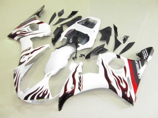Custom 2003-2005 White and Flame Yamaha YZF R6 Bike Fairing Custom 2003-2005 White and Flame Yamaha YZF R6 Bike Fairing