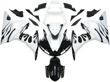 Custom 2003-2005 White Flame Black Yamaha YZF R6 Motorcycle Fairings Kits