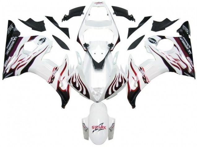 Custom 2003-2005 White Black Red Flame Yamaha YZF R6 Motorcycle Fairings Custom 2003-2005 White Black Red Flame Yamaha YZF R6 Motorcycle Fairings