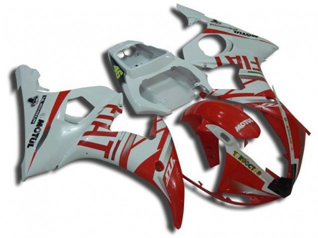 Custom 2003-2005 White Motul Red Fiat Yamaha YZF R6 Replacement Motorcycle Fairings