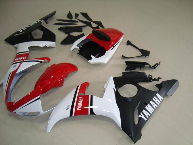 Aftermarket 2003-2005 Red White Matte Black Yamaha YZF R6 Moto Fairings