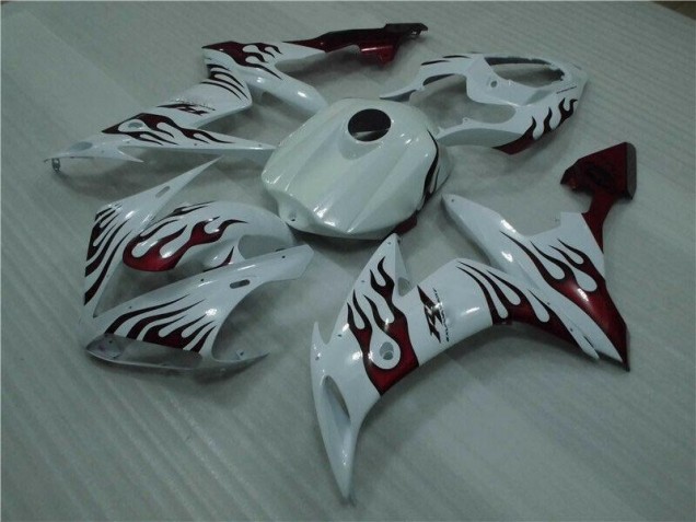 Custom 2004-2006 White Red Flame Yamaha YZF R1 Motorcyle Fairings Custom 2004-2006 White Red Flame Yamaha YZF R1 Motorcyle Fairings