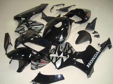 Custom 2005-2006 Black White Flame Honda CBR600RR Bike Fairing