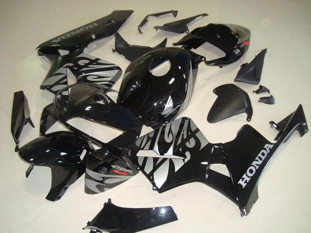Custom 2005-2006 Black White Flame Honda CBR600RR Bike Fairing