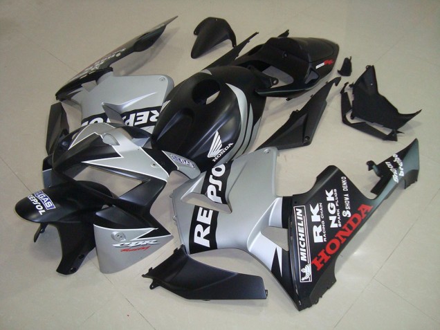 Custom 2005-2006 Matte Black Silver Repsol Honda CBR600RR Bike Fairings Custom 2005-2006 Matte Black Silver Repsol Honda CBR600RR Bike Fairings