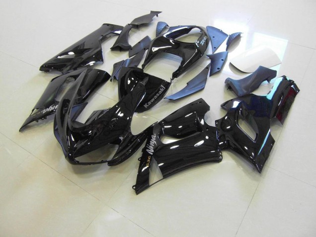 Custom 2005-2006 Glossy Black Silver Decals Kawasaki ZX6R Motorcycle Fairings Kit Custom 2005-2006 Glossy Black Silver Decals Kawasaki ZX6R Motorcycle Fairings Kit