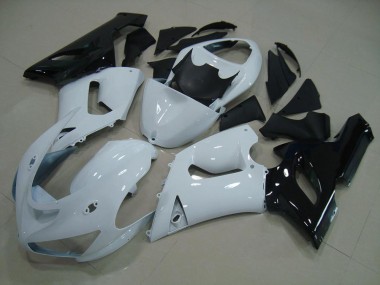 Custom 2005-2006 White Black Kawasaki ZX6R Replacement Motorcycle Fairings