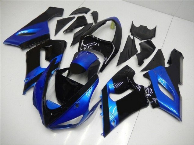Custom 2005-2006 Blue Black Kawasaki ZX6R Motorcycle Fairing Kits