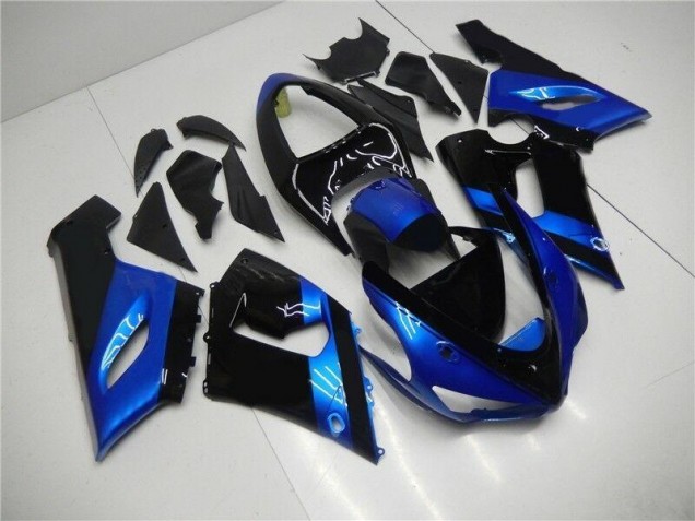 Custom 2005-2006 Blue Black Kawasaki ZX6R Motorcycle Fairing Kits