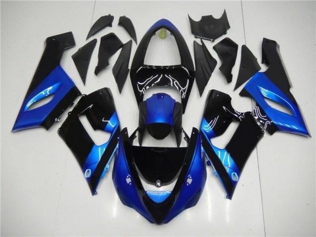 Custom 2005-2006 Blue Black Kawasaki ZX6R Motorcycle Fairing Kits