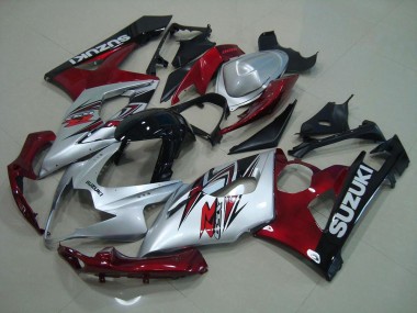 Custom 2005-2006 Silver Red Suzuki GSXR 1000 Bike Fairings