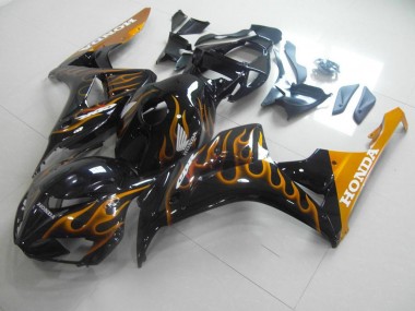 Custom 2006-2007 Gold Flame Honda CBR1000RR Motorcycle Fairings Kits