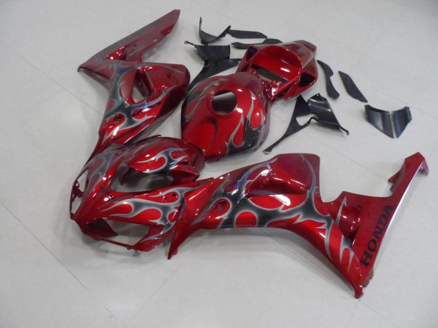 Aftermarket 2006-2007 Honda CBR1000RR Motorcycle Fairings MF3269 - Red Silver Flame 