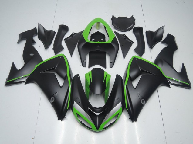 Aftermarket 2006-2007 Matte Black with Green Line Kawasaki ZX10R Motorcycle Fairing Kits