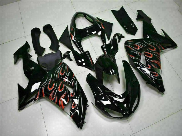 Custom 2006-2007 Black Red Flame Kawasaki ZX10R Motorcyle Fairings Custom 2006-2007 Black Red Flame Kawasaki ZX10R Motorcyle Fairings