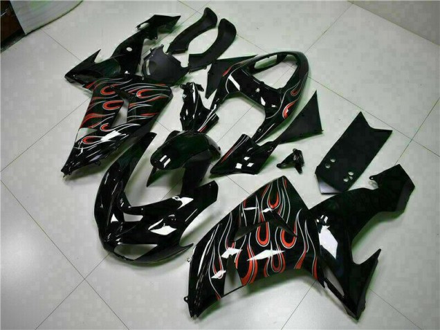 Custom 2006-2007 Black Red Flame Kawasaki ZX10R Motorcyle Fairings Custom 2006-2007 Black Red Flame Kawasaki ZX10R Motorcyle Fairings