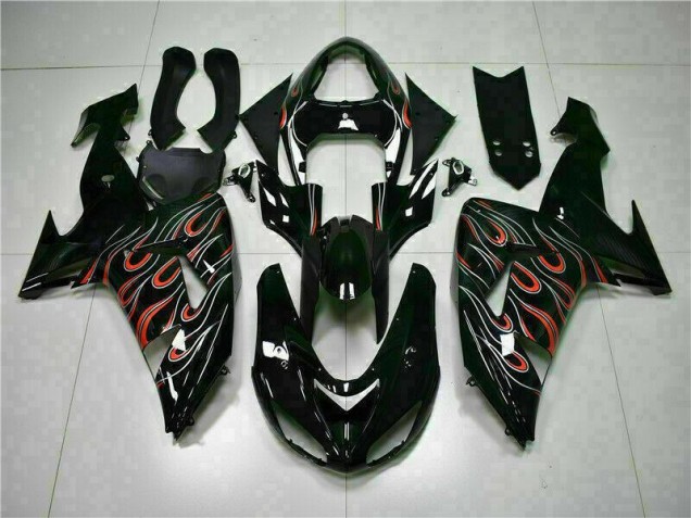 Custom 2006-2007 Black Red Flame Kawasaki ZX10R Motorcyle Fairings Custom 2006-2007 Black Red Flame Kawasaki ZX10R Motorcyle Fairings