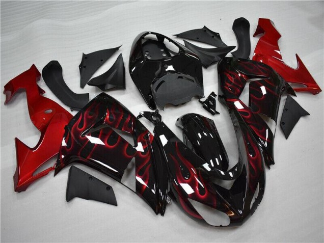 Aftermarket 2006-2007 Red Flame Kawasaki ZX10R Motorcycle Fairings Kit