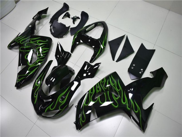 Custom 2006-2007 Black Green Flame Kawasaki ZX10R Motorcycle Fairing