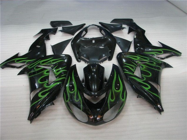 Custom 2006-2007 Black Green Flame Kawasaki ZX10R Motorcycle Fairing