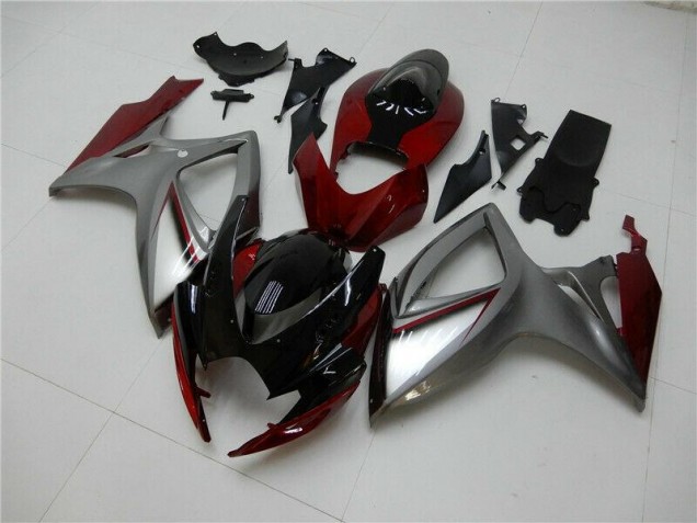 Aftermarket 2006-2007 Red Silver Suzuki GSXR 600/750 Bike Fairing Kit