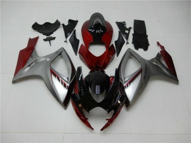 Custom 2006-2007 Red Silver Suzuki GSXR 600/750 Bike Fairing Kit