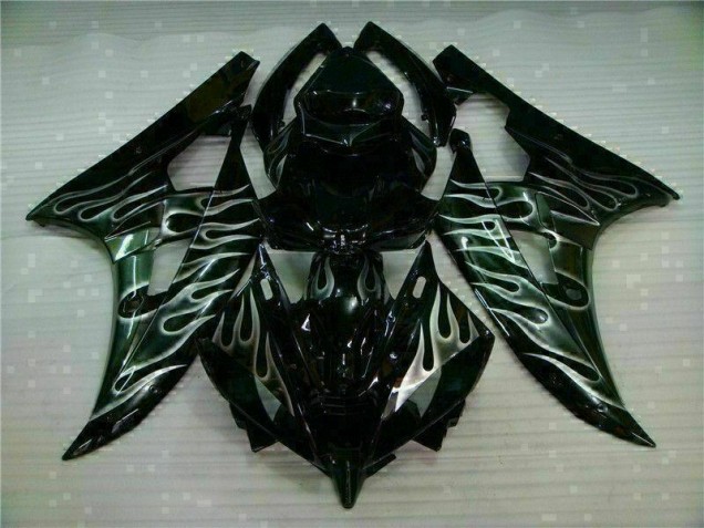 Custom 2006-2007 Silver Flame Black Yamaha YZF R6 Motor Fairings