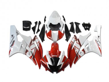 Custom 2006-2007 Red White Yamaha YZF R6 Motorcycle Fairings & Bodywork