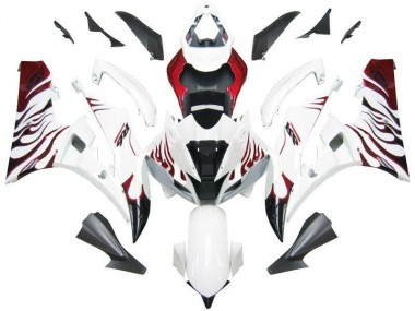 Custom 2006-2007 White Red Flame Yamaha YZF R6 Motorcycle Fairing